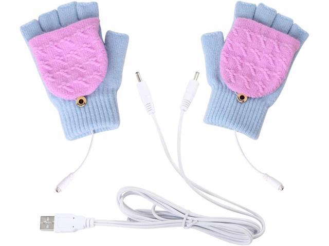 oenbopo USB Heated Gloves Winter Half Fingers USB Heating Warm Gloves (Light Blue + Pink)