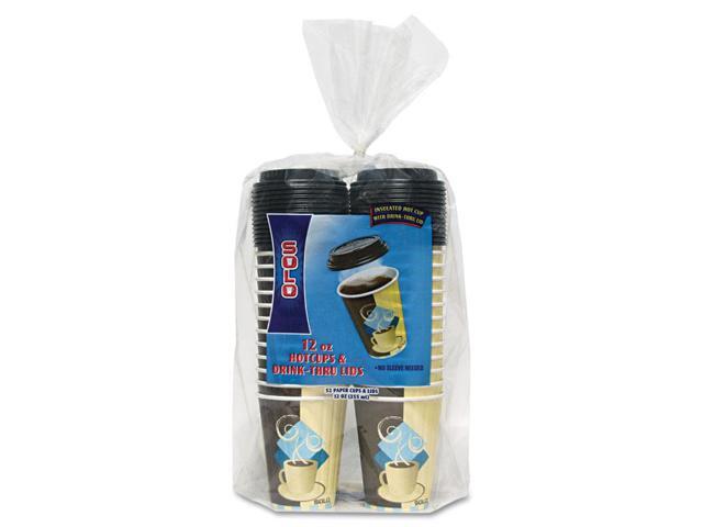 SOLO Cup Company FSIC12-J7534 Duo Shield Insulated Paper Hot Cups/Lids Combo Pack 12oz Tuscan 52/Pack