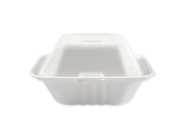Boardwalk Molded Fiber Food Containers Hinged-Lid 1-Compartment 6 x 6 White