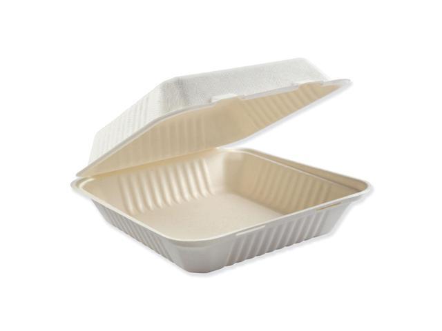 Boardwalk Molded Fiber Food Containers Hinged-Lid 1-Compartment 9 x 9 White