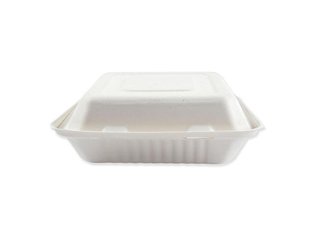 Boardwalk Molded Fiber Food Containers Hinged-Lid 3-Compartment 9 x 9 White