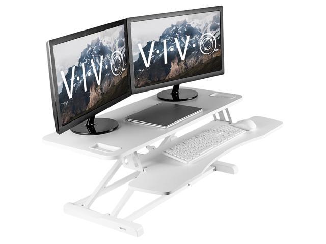 VIVO White Height Adjustable Extra Wide 38' Standing Desk Monitor Riser Sit Stand Desktop Converter (DESK-V037KW)