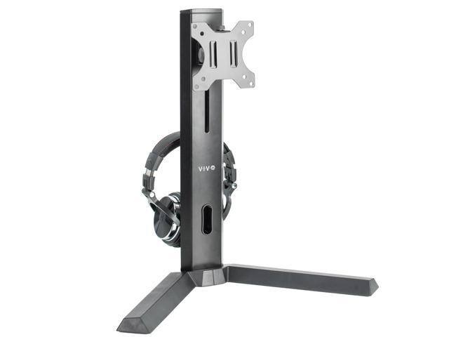 VIVO Black Freestanding Single Monitor Mount Desk Stand with Headphone Holder For Screens up to 32' (STAND-V101F)