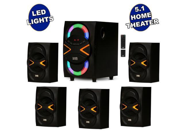 Acoustic Audio AA5210 Home Theater 51 Speaker System with Bluetooth USB and LED Lights