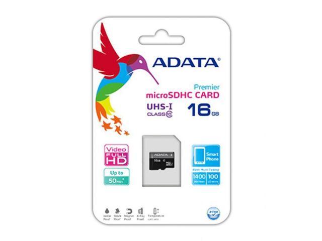 ADATA 16GB Premier microSDHC UHS-I / Class 10 Memory Card with SD Adapter,  Speed Up to 50MB/s (AUSDH16GUICL10-RA1) 
