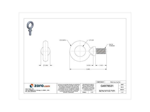 With Shoulder, Steel, Machinery Eye Bolt - 35Z518