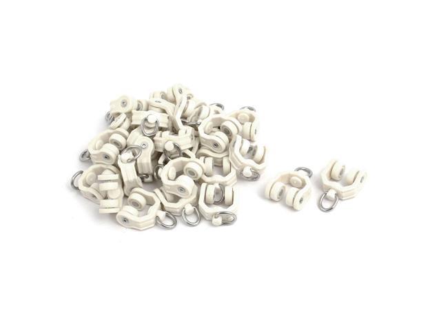 10mm Dia Twin Wheel Plastic Curtain Track Rail Roller Hanging Glider Beige 30pcs