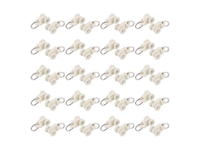 40 Pcs Plastic 10mm Dia Wheel Oval Ring Curtain Track Carrier Rollers White