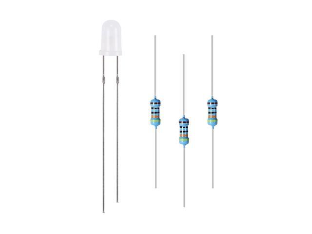 5mm LED Diodes Bulb Resistors Kit DC 30-32V Diffused White Light Round Top Frosted Lens with Edge 29mm Lead 430 Ohm Resistors (for DC 6-12V)
