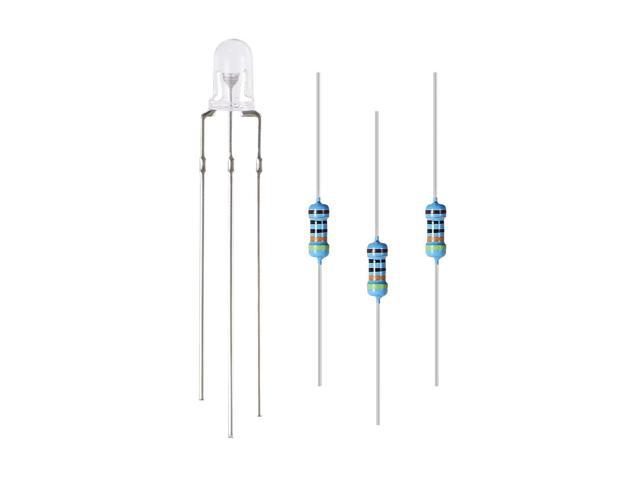 Diffused Bi-Color 50 Sets sourcing map 5mm LED Diodes and Resistors Kit 430 Ohm Resistors Common Anode Red & Emerald Green for DC 6-12V for DIY Project Round Top Frosted Lens with Edge