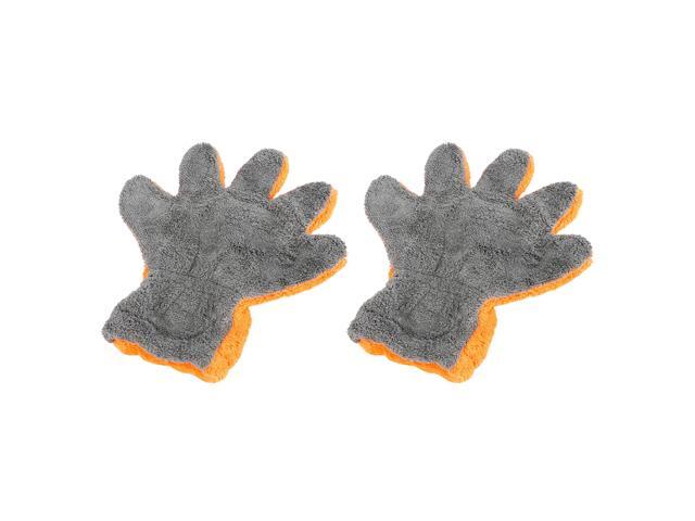 Pair Orange Gray Coral Fleece Car Wash Mitt Microfiber Five Finger Glove Double Sided Dirt Washing Tool