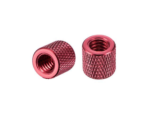 1/4-20 x 10mm x 10mm Aluminum Alloy Hand Screw Nuts Diamond Knurl Knurled Camera Tripod Pass Hole Nut Red 2pcs