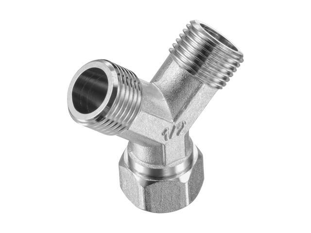 Pipe Fitting G1/2 1 Female to 2 Male Thread Y Shape 3 Ways Wye Hose Connector Adapter Nickel-Plated Copper