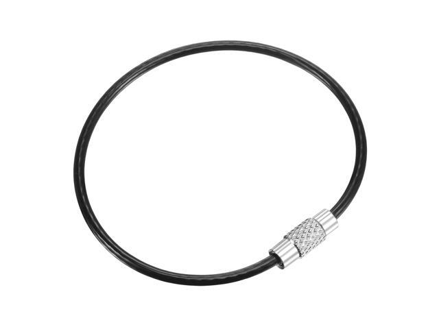 Wire Keychain 150mm Length Key Ring Loop Cable for Handbag Lanyard Zipper PVC Coated Stainless Steel Black Pack of 4