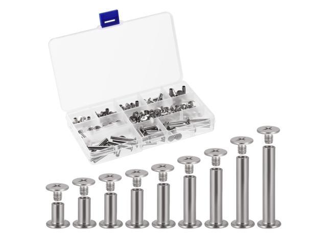 9 Sizes Phillips Screw Post Fit for 3/16'(5mm) Hole Dia Male M4x5mm Binding Bolts Leather Anchor Album Fastener Kit Silver Tone 90 Sets