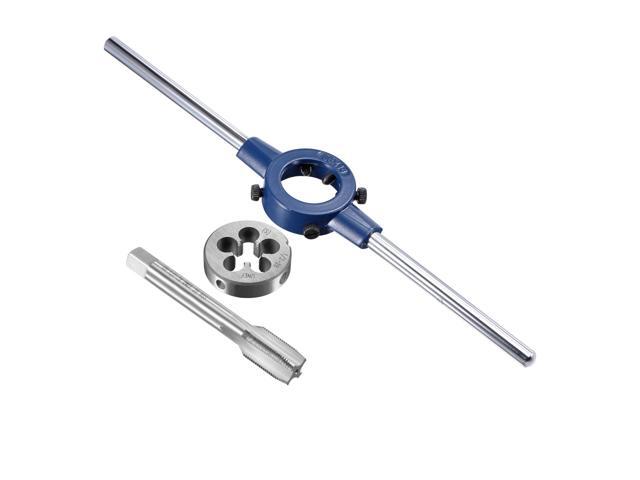 1/2-28 UNEF Tap and Die Set with 38mm Round Die Stock Handle Wrench High Speed Steel Machine Thread Tap and Round Die Threading Tool