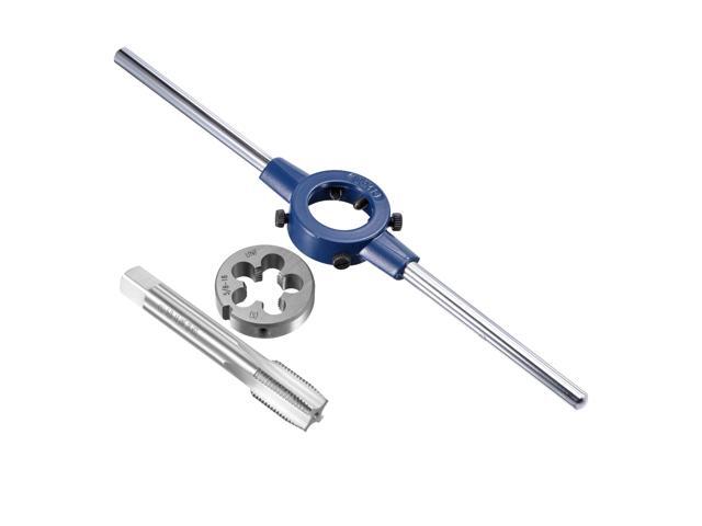 5/8-18 UNF Tap and Die Set with 38mm Round Die Stock Handle Wrench High Speed Steel Machine Thread Tap and Round Die Threading Tool