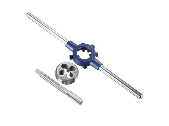 5/16-24 UNF Tap and Die Set with 25mm Round Die Stock Handle Wrench High Speed Steel Machine Thread Tap and Round Die Threading Tool