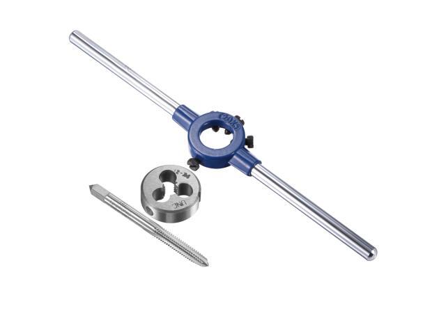 12-24 UNC Tap and Die Set with 20mm Round Die Stock Handle Wrench High Speed Steel Machine Thread Tap and Round Die Threading Tool