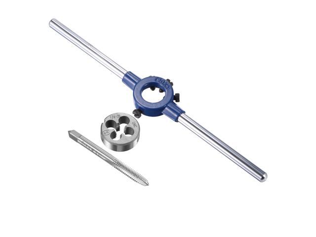 1/4-20 UNC Tap and Die Set with 20mm Round Die Stock Handle Wrench High Speed Steel Machine Thread Tap and Round Die Threading Tool