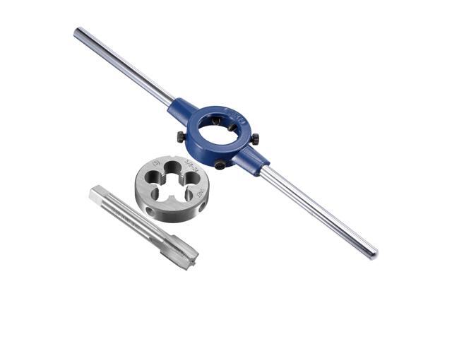 5/8-24 UNEF Tap and Die Set with 38mm Round Die Stock Handle Wrench High Speed Steel Machine Thread Tap and Round Die Threading Tool