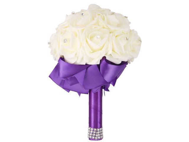 Wedding Globular Ribbon Decor Bridal Artificial Flower Handhold Bouquet Purple