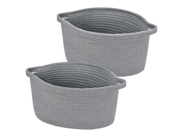 Storage Basket Bin Set 2 Pack Foldable Woven Storage Basket Sturdy Cotton Rode Container Collapsible Organizer with Handles for Home Bedroom