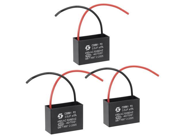 Ceiling Fan Capacitor CBB61 35uF 450V AC 2 Wires Metallized Polypropylene Film Capacitor 43x31x18mm for Electric Fan Pump Motor Generator 3Pcs