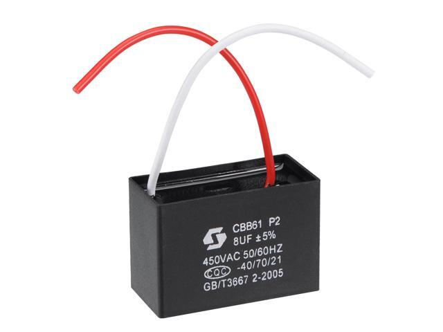 Ceiling Fan Capacitor CBB61 8uF 450V AC 2 Wires Metallized Polypropylene Film Capacitor 51x35x25mm for Electric Fan Pump Motor Generator