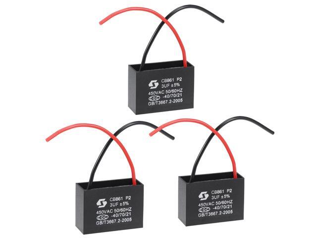 Ceiling Fan Capacitor CBB61 3uF 450V AC 2 Wires Metallized Polypropylene Film Capacitor 43x31x18mm for Electric Fan Pump Motor Generator 3Pcs