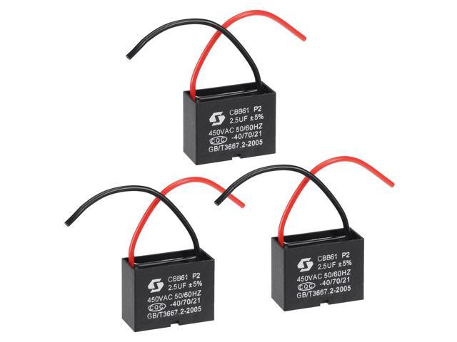 Ceiling Fan Capacitor CBB61 25uF 450V AC 2 Wires Metallized Polypropylene Film Capacitor 38x29x17mm for Electric Fan Pump Motor Generator 3Pcs