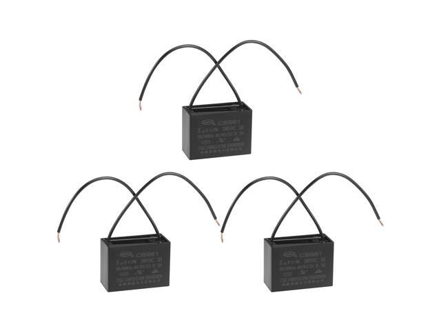 Ceiling Fan Capacitor CBB61 5uF 350V AC 2 Wires Metallized Polypropylene Film Capacitor 47x34x22mm for Electric Fan Pump Motor Generator 3Pcs