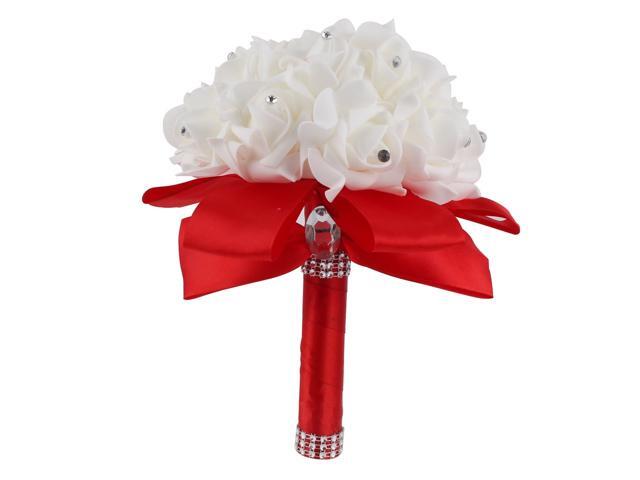 Unique Bargains Bridal Wedding Bridesmaid Rose Bouquet Room Decor Globular Artificial Flower Red