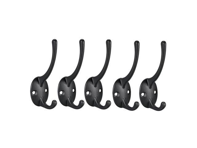 Dual Prong Coat Hooks Wall Mounted Retro Double Hooks Utility Black Hook for Coat Scarf Bag Towel Key Cap Cup Hat 87mm x 29mm x 42mm 5pcs