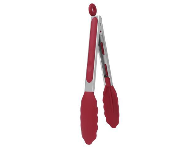 Kitchen Tongs Stainless Steel BBQ Cooking Grilling Non-stick Locking Food Tongs with Silicone Tip Heat Resistant 9' Burgundy