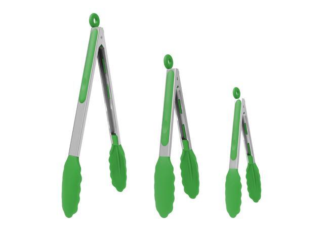 Kitchen Tongs for Cooking with Silicone Tip Stainless Steel Tongs Set Toaster Serving BBQ Non-stick Locking Tong Set of 3 - 7' & 9' & 12' Green