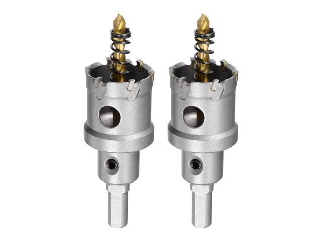 32mm Carbide Hole Cutter Hole Saws for Stainless Steel Sheet Metal Non-slip Triangular Shank Limit Step with Titanium Coated Center Drill 2pcs