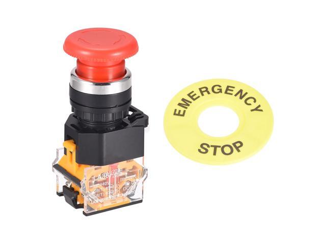 22mm Mounting Latching Emergency Stop Push Button Switch with 60mm Emergency Stop Sign 1NO 1NC
