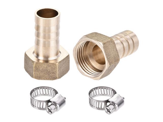 Brass Barb Hose Fitting Connector Adapter 14mm Barbed x G1/2 Female Pipe with 9-16mm Hose Clamp 2Set