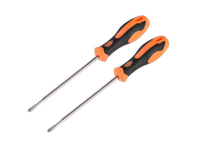 2 Pcs 6mm Phillips PH2 Magnetic Screwdriver 6 Inch Carbon Steel Round Shaft Non Slip Black+Orange Handle