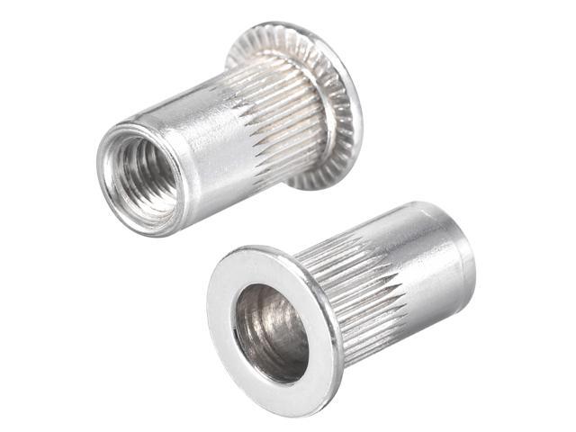 10-32 Rivet Nuts Aluminium Alloy Knurled Flat Head Threaded Insert Nut Silver 25pcs