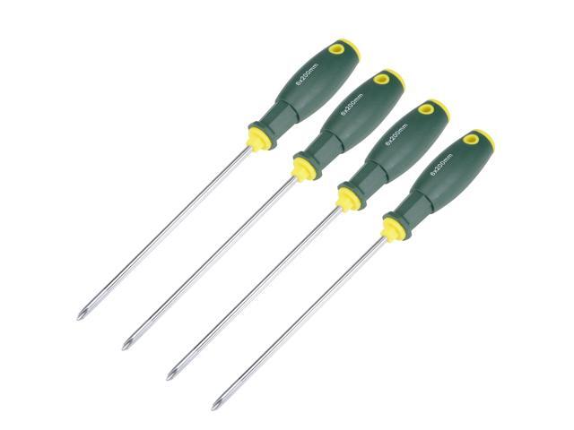 4 Pcs 6mm Phillips PH2 Magnetic Screwdriver 8 Inch Carbon Steel Round Shaft Non Slip Green+Yellow Handle