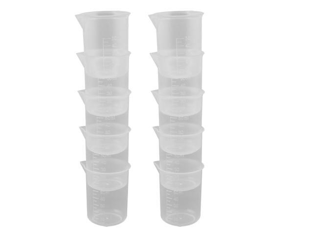 50ml Capacity Clear Plastic Measuring Cup Beaker Laboratory Set 10 Pcs