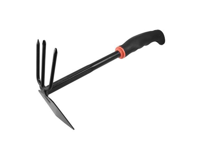 Unique Bargains Gardening Tool Rubber Handle Grip Metal Head Hoe w 3 Teeth Rake Black