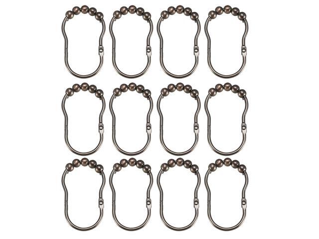 Shower Curtain Ring Hooks Metal for Bathroom Shower Rods Curtains Liners Black Ball 12Pcs
