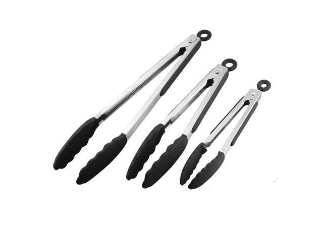 Kitchen Tongs Stainless Steel Locking Tong Set of 3 7-inch 9-inch 12-inch with Silicone Tip for Cooking Grilling Barbecue Black