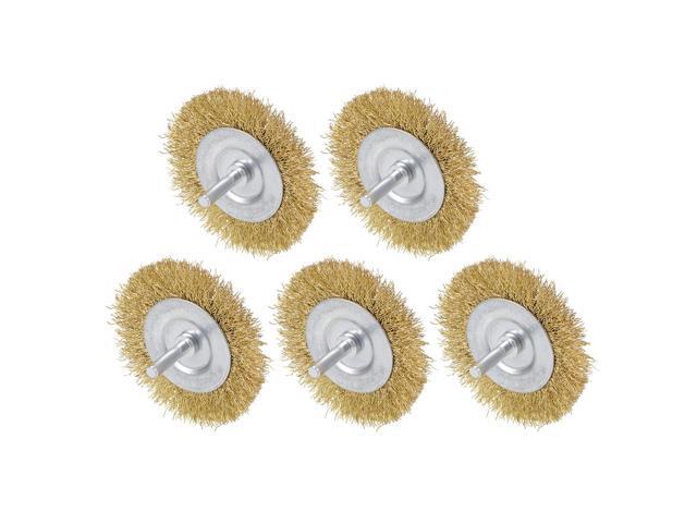 3-Inch Wire Wheel Brush Bench Brass Plated Crimped Steel with 1/4-Inch Shank 5 Pcs