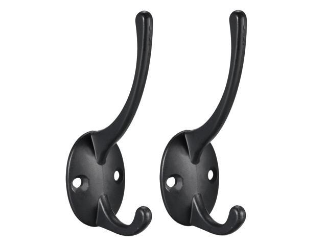 Dual Prong Coat Hooks Wall Mounted Retro Double Hooks Utility Black Hook for Coat Scarf Bag Towel Key Cap Cup Hat 87mm x 29mm x 42mm 2pcs