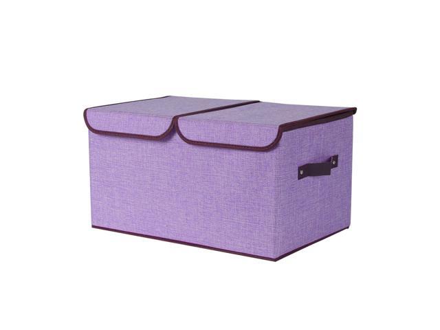 Larger Foldable Storage Box Bin Basket Cubes with Lid Handles Removable Divider Purple