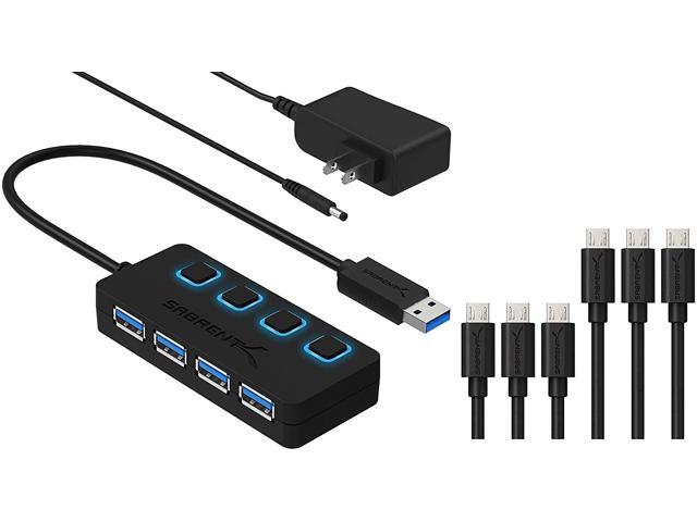 Sabrent 4-Port USB 30 Hub + 6-Pack 22AWG Premium Micro USB Cables (X3-3ft + X3-1ft) High Speed USB 20